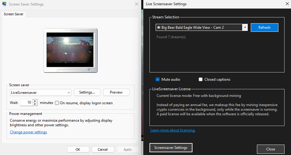 Windows screensaver settings